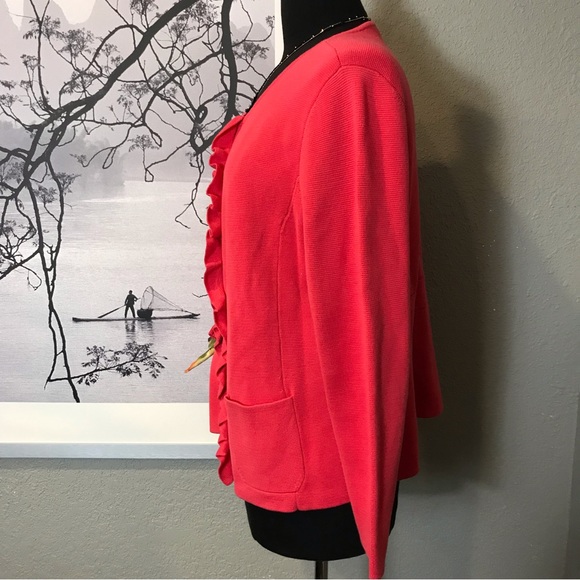 Talbots Ruffled Full Zip Office Cardigan Sweater Pockets - Picture 5 of 8